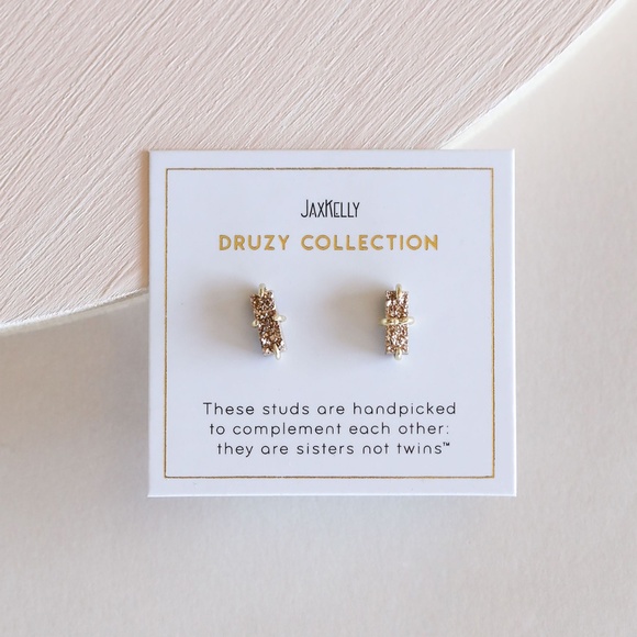 Rose Gold Bar Druzy Studs *NEW* - Picture 1 of 4